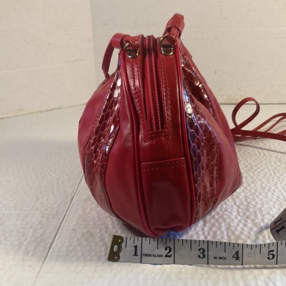 Woman’s Red Faux Leather & Snakeskin Ballooned Crossbody Purse - Picture 6 of 9